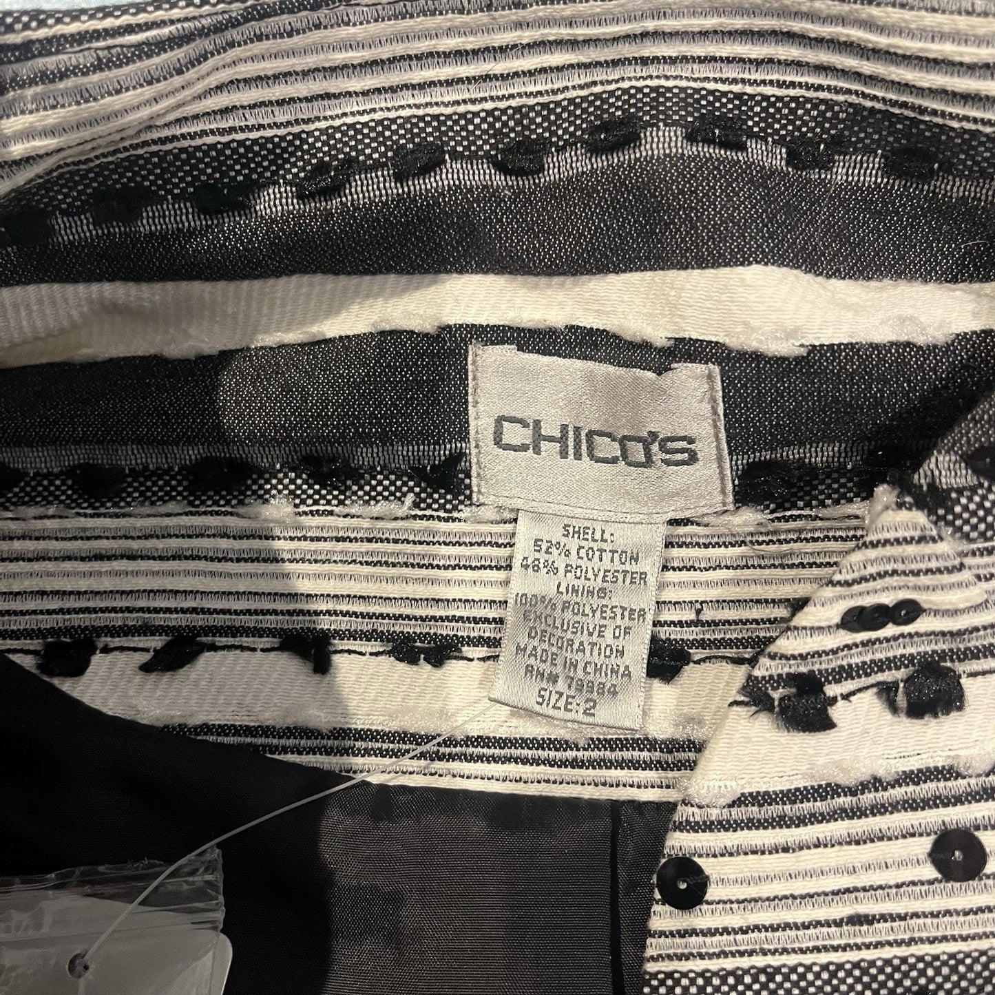 Chico's women's sz 2 Sequin striped black & white blazer jacket NWT
