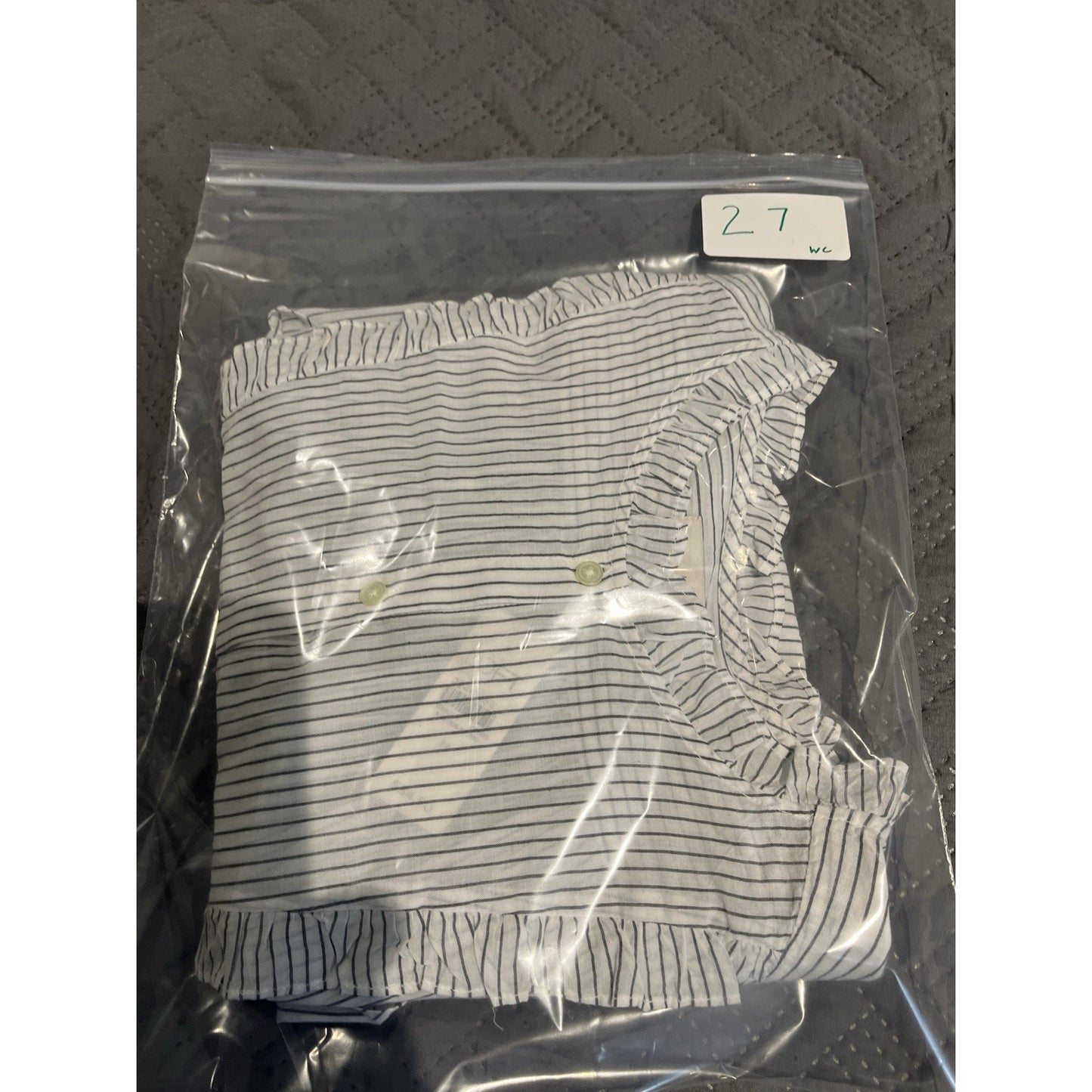Loft Women's M pinstripe ruffle-neck shirt NWT