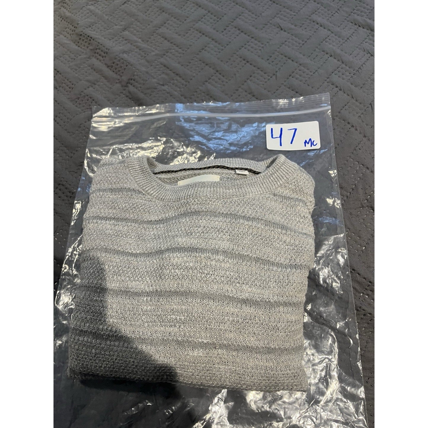 Billy Reid Men's S Textured Stripe Cotton Linen Sweater Gray Crewneck Slim Fit