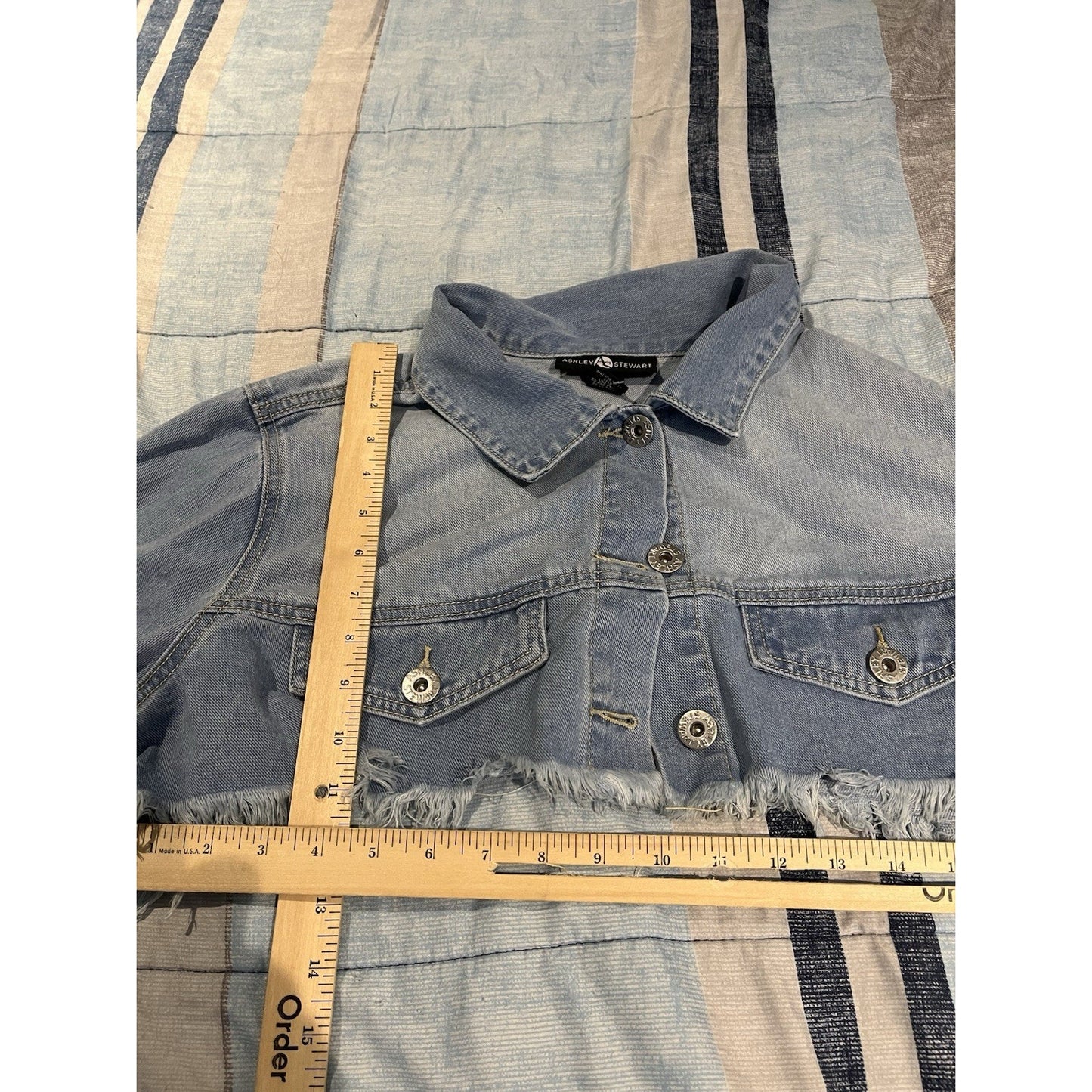 Ashley Stewart Women's 18/20 button cropped denim long sleeve jacket NWT