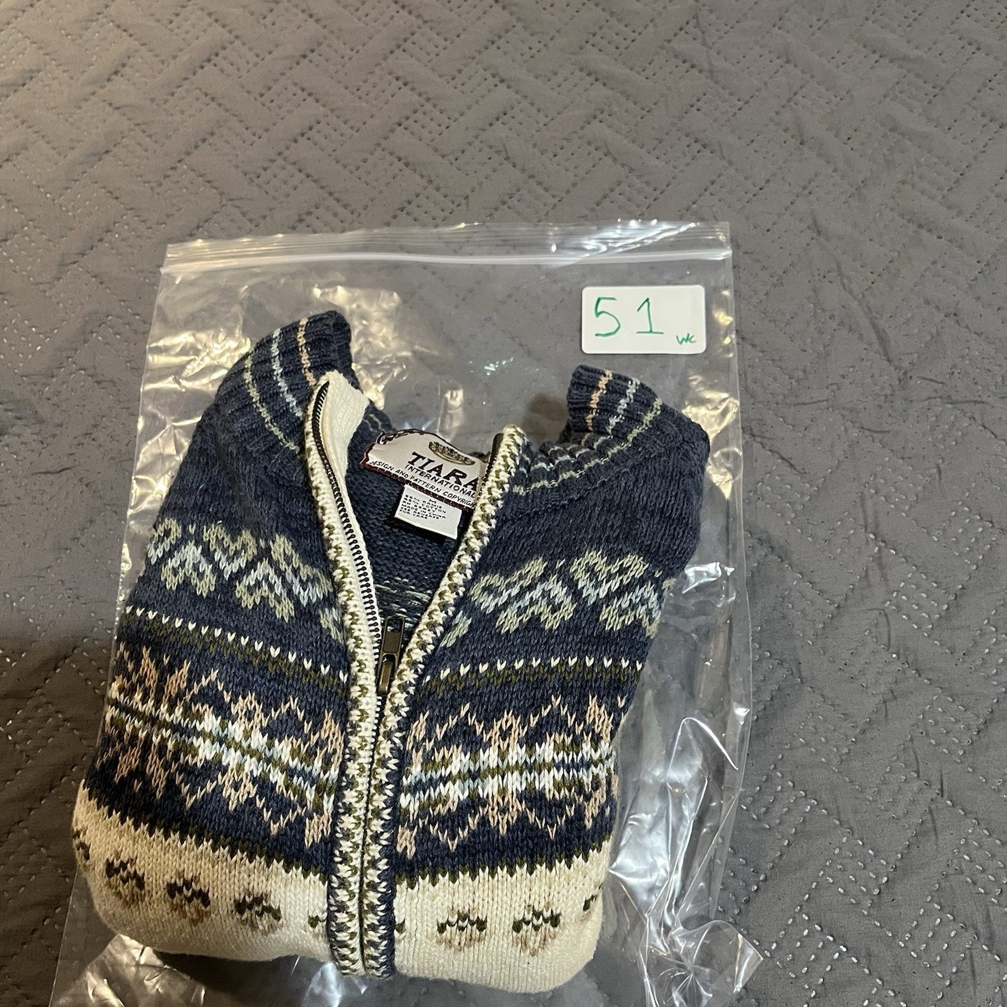 Vintage Tiara International women's M Navy Fair Isle Full Zip Cardigan sweater