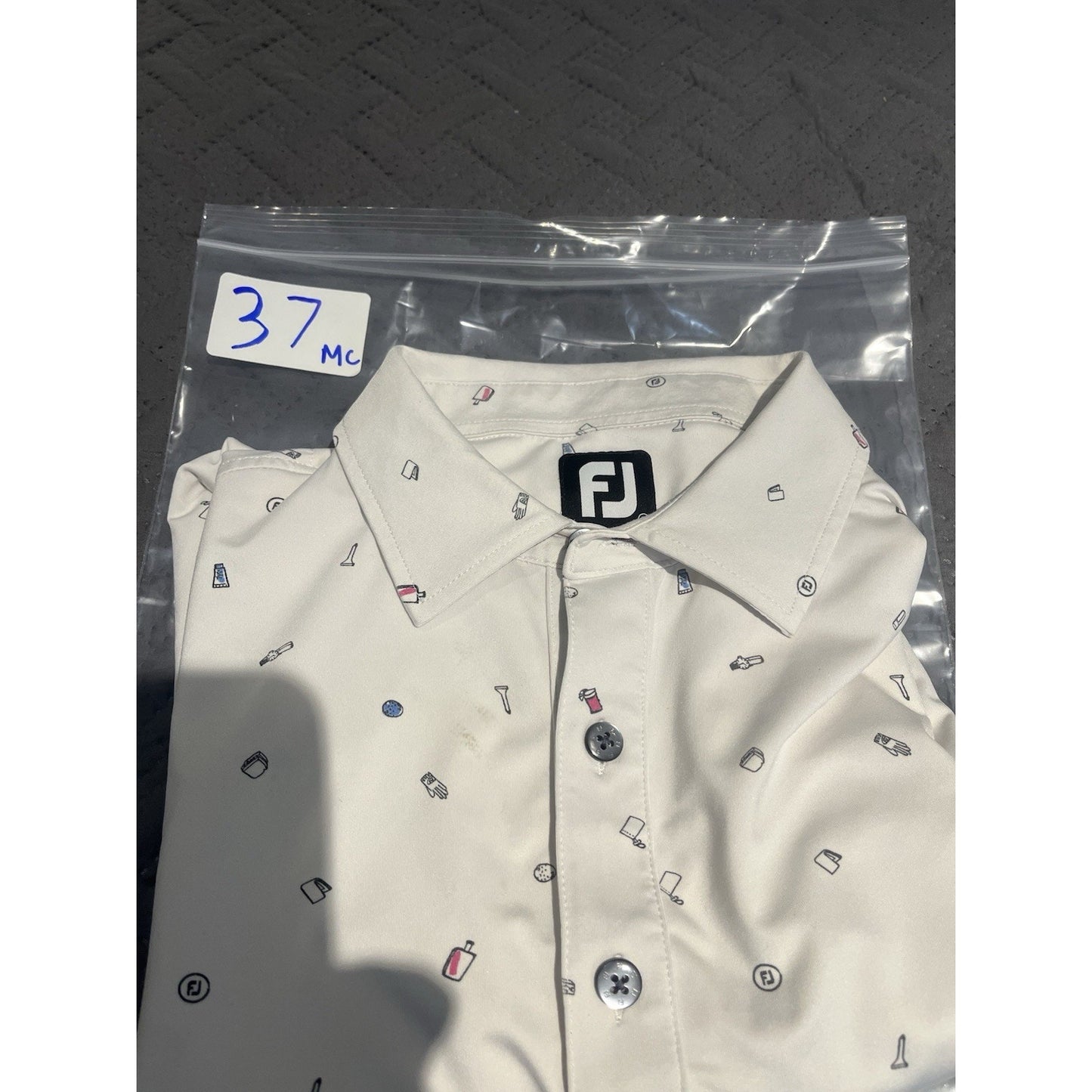 Footjoy FJ Men's M Polo Shirt Golf bag Doodle All Over Print Lisle Performance