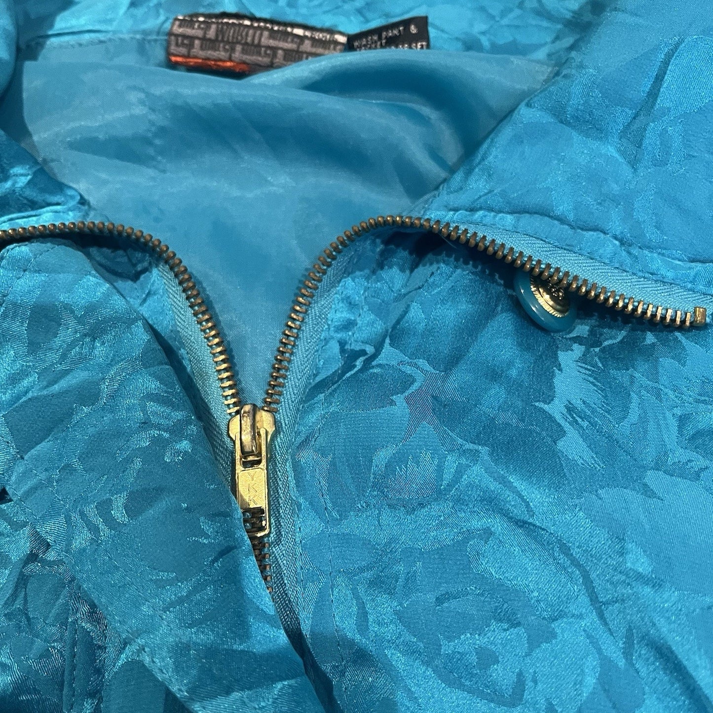 Mureli women's XL blue all over floral 100% silk full zip button windbreaker