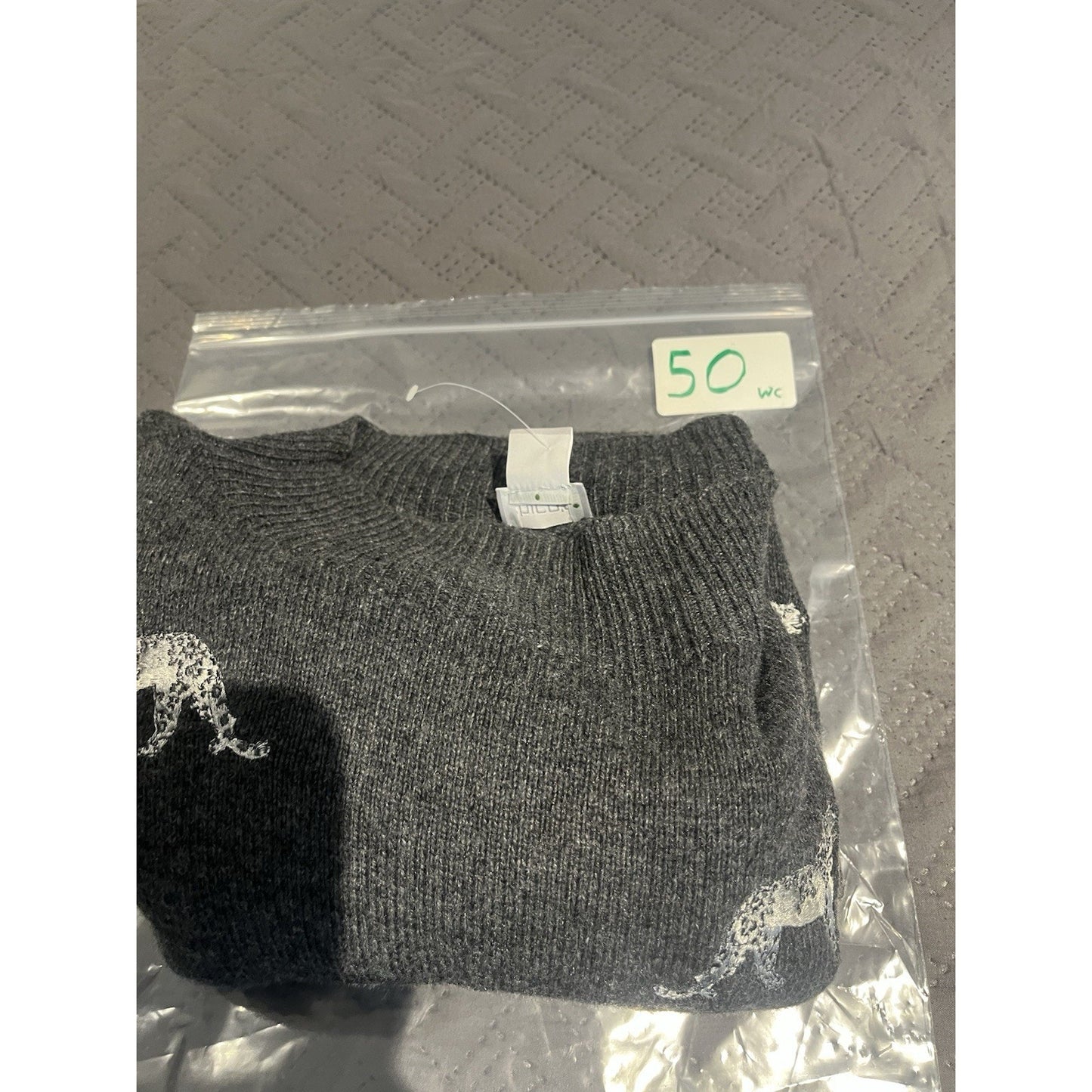 Chicos Women's 1 M Charcoal Gray Cheetah Embellished Mock Neck Sweater