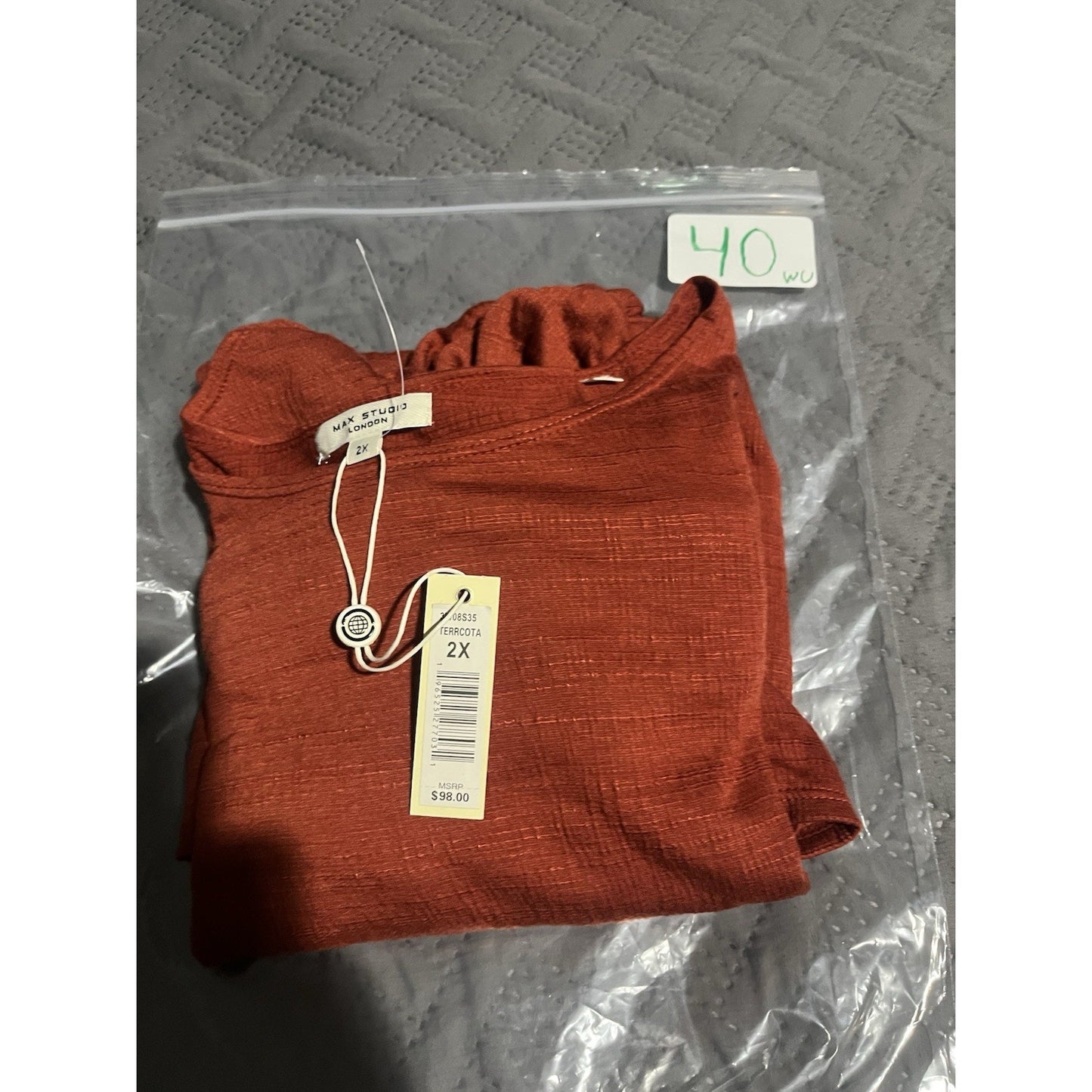 Max Studio Women's 2X ruched sleeve terracotta scoop neck blouse NWT