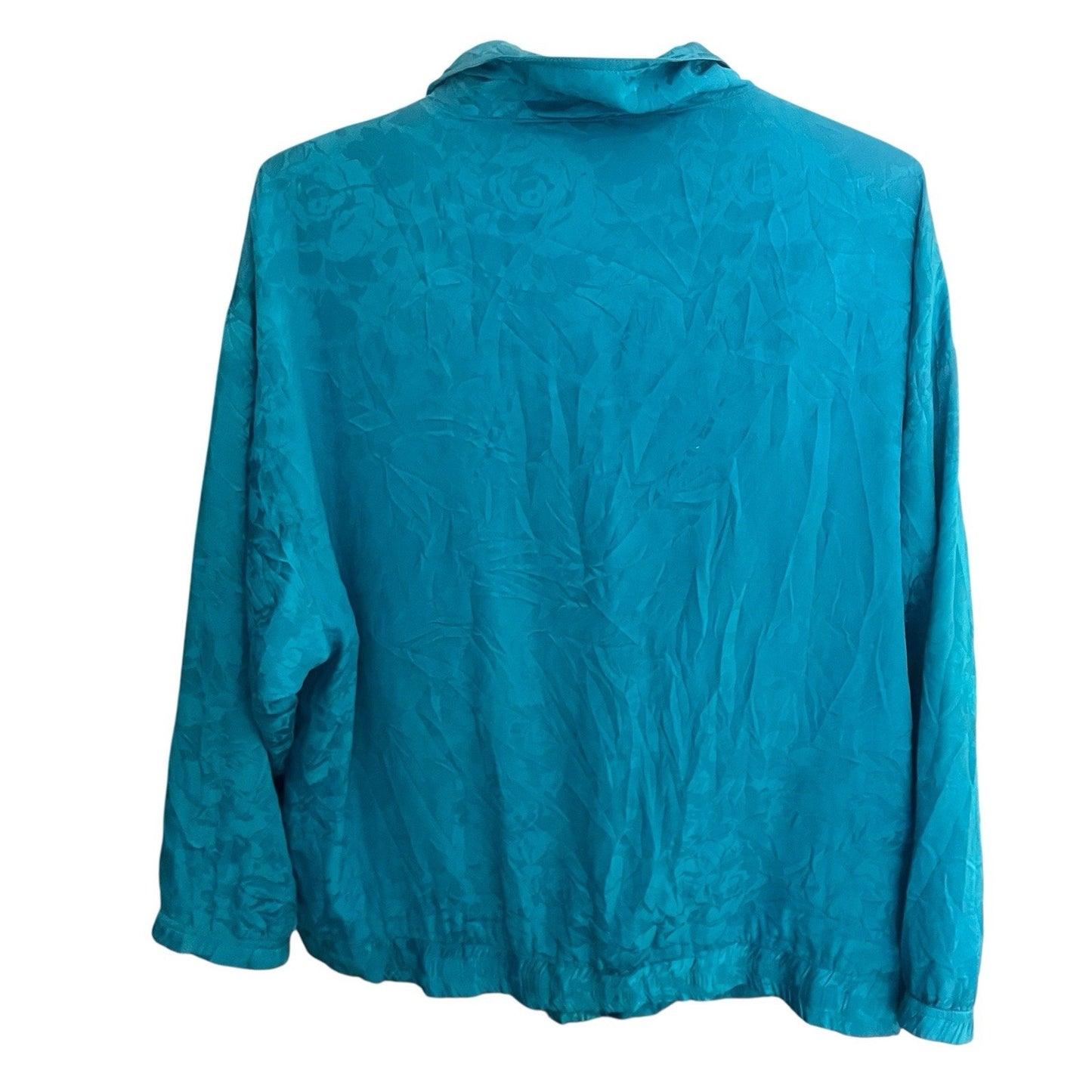 Mureli women's XL blue all over floral 100% silk full zip button windbreaker