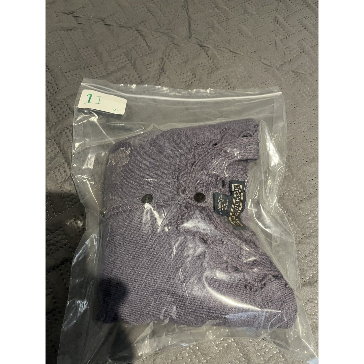 Vtg Herman Geist women's M purple 100% wool cardigan sweater