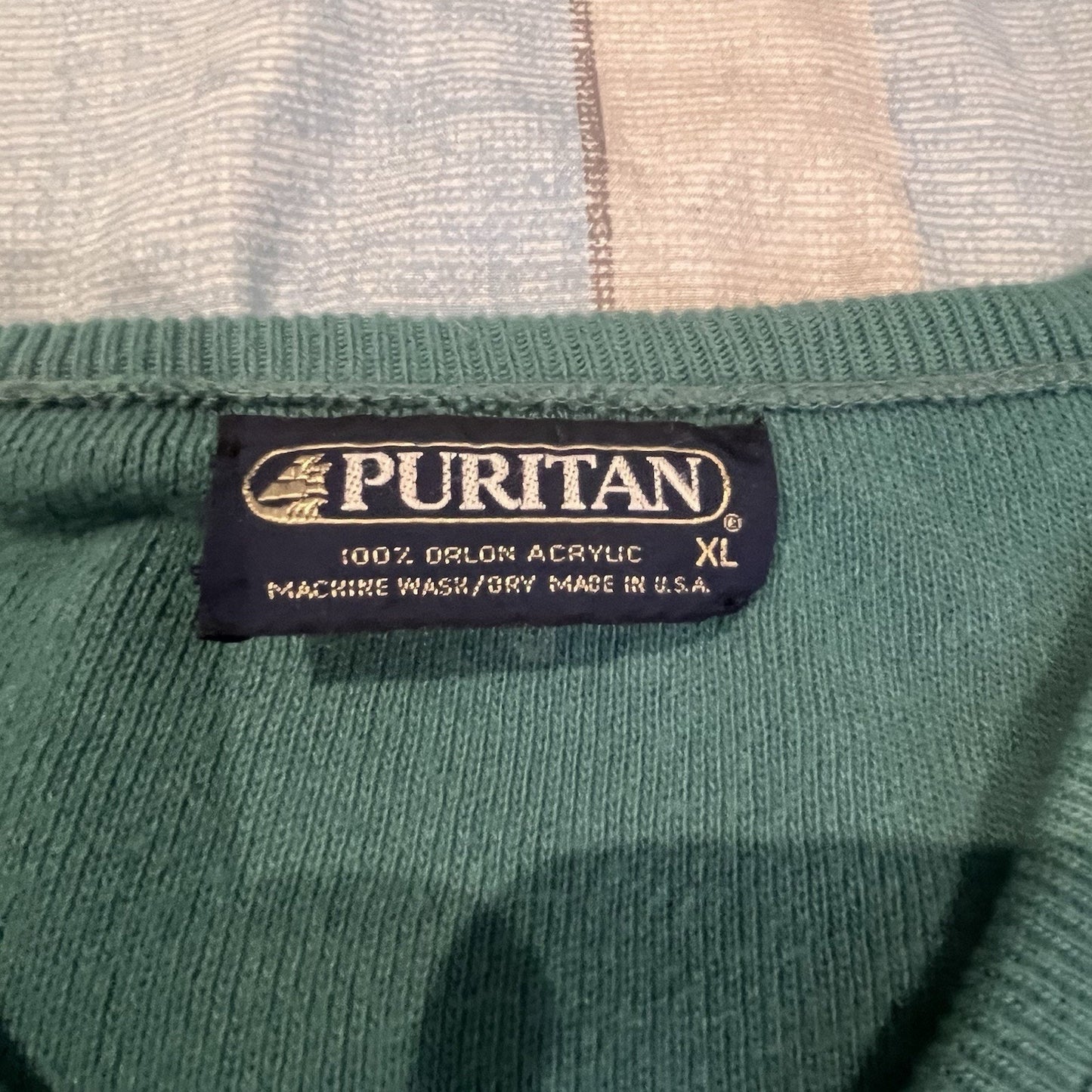 Puritan men's XL green v-neck long sleeve 100% Orlon acrylic sweater made in USA