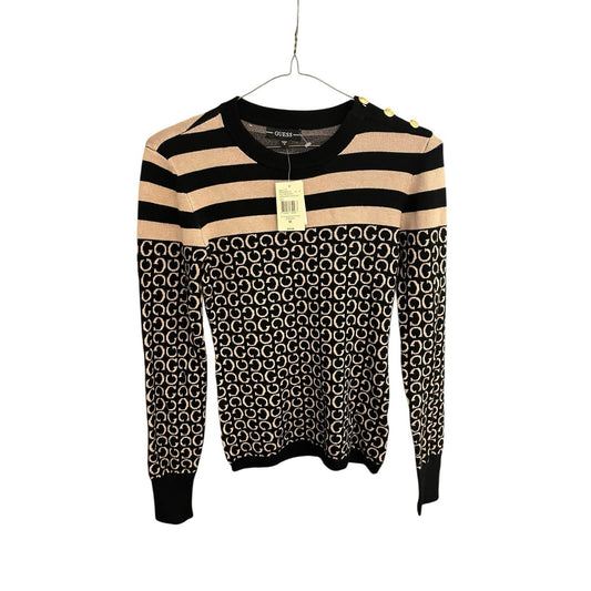 Guess Women's M black/light rum jacquard G logo long sleeve sweater NWT
