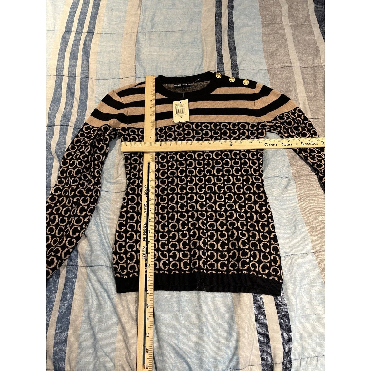 Guess Women's M black/light rum jacquard G logo long sleeve sweater NWT