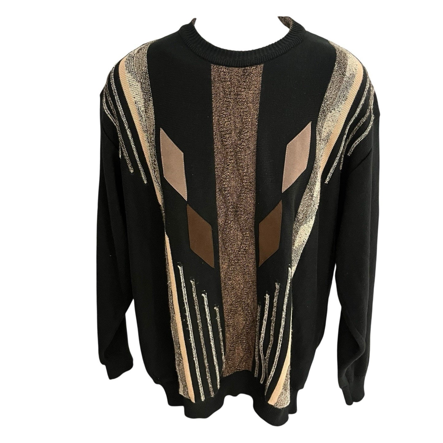 VTG Tosani Men's XL black/brown long sleeve crewneck knit sweater made in Canada