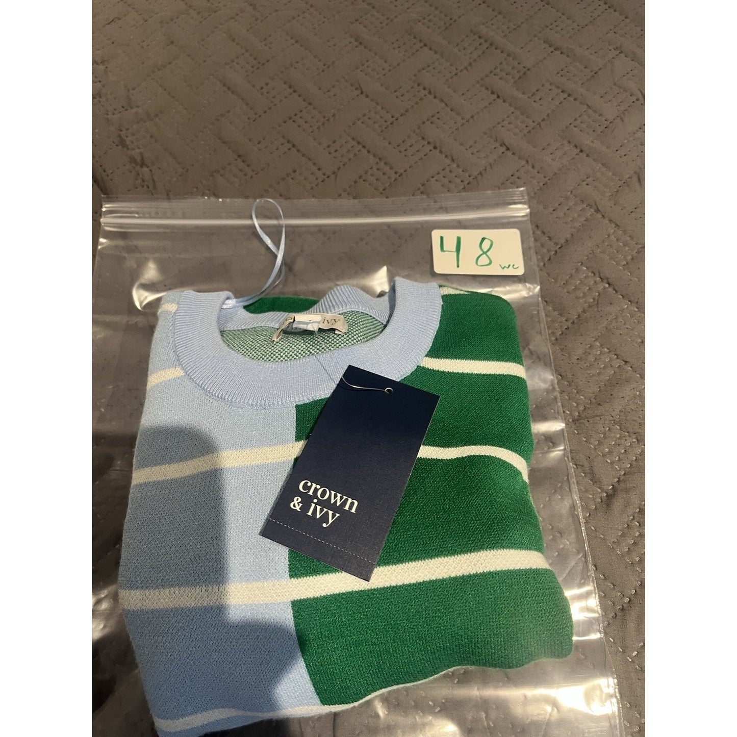 Crown & Ivy Women's S striped blue/green colorblock sweater NWT