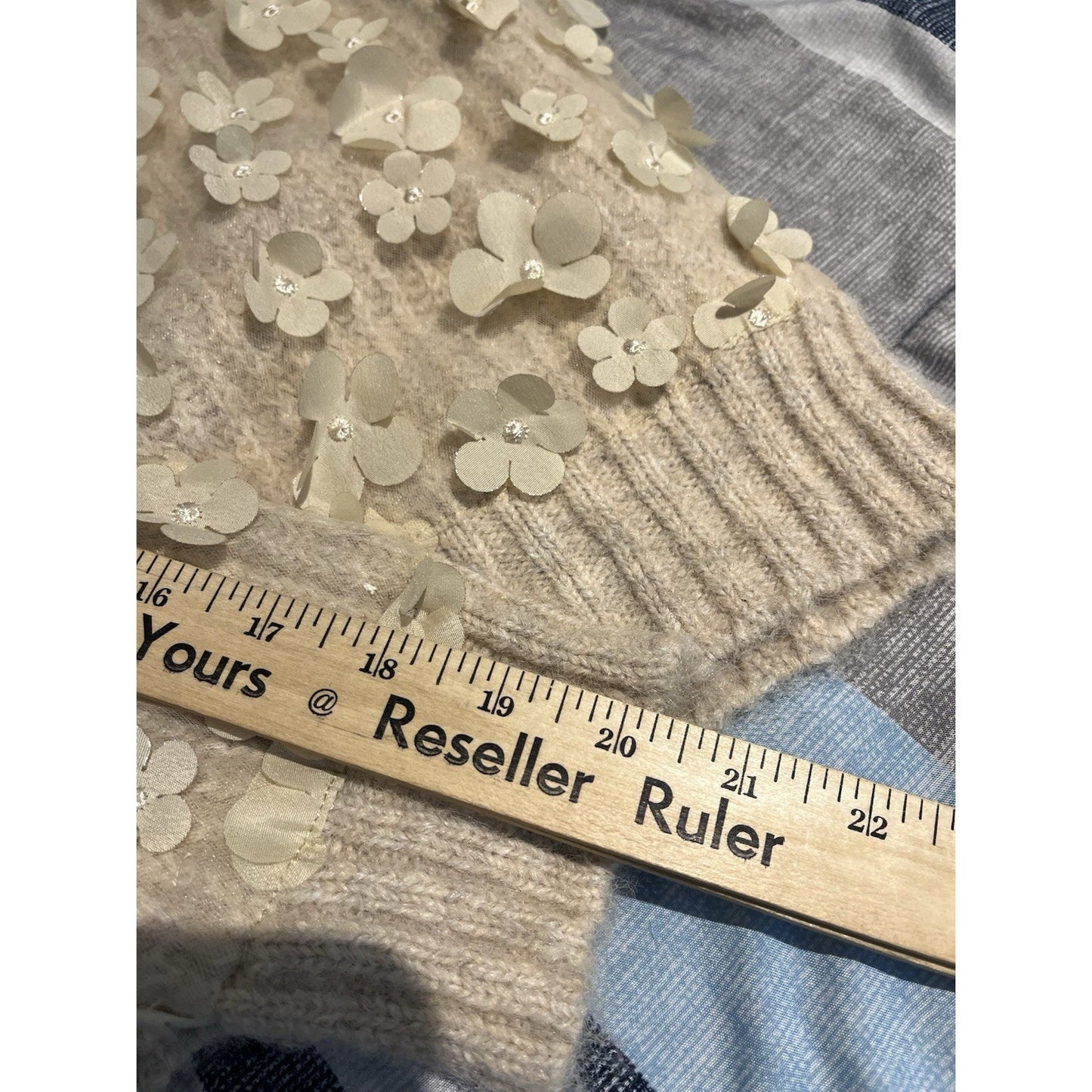 Zara women's S Combination knit floral long sleeve sweater sand/beige NWT