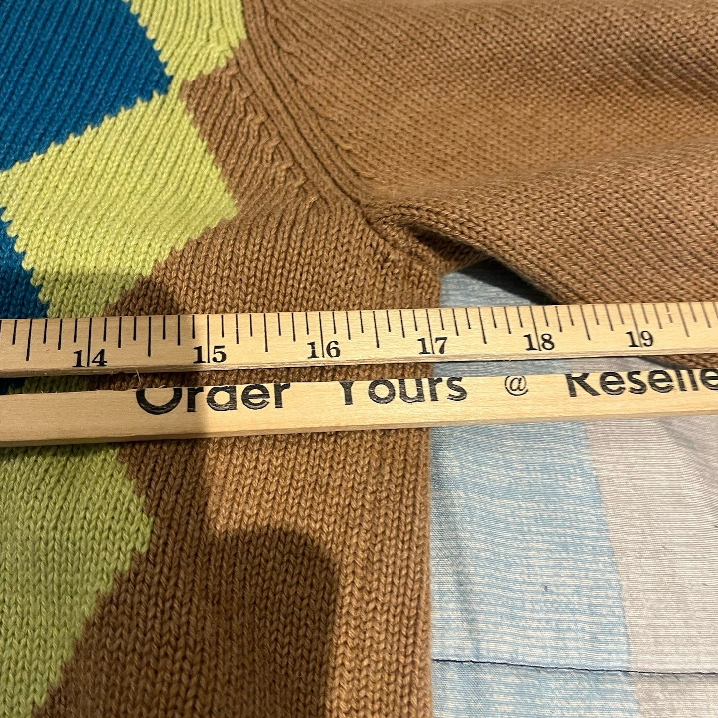 Tommy Hilfiger Women's L rustic chic long sleeve argyle knit v-neck sweater NWT