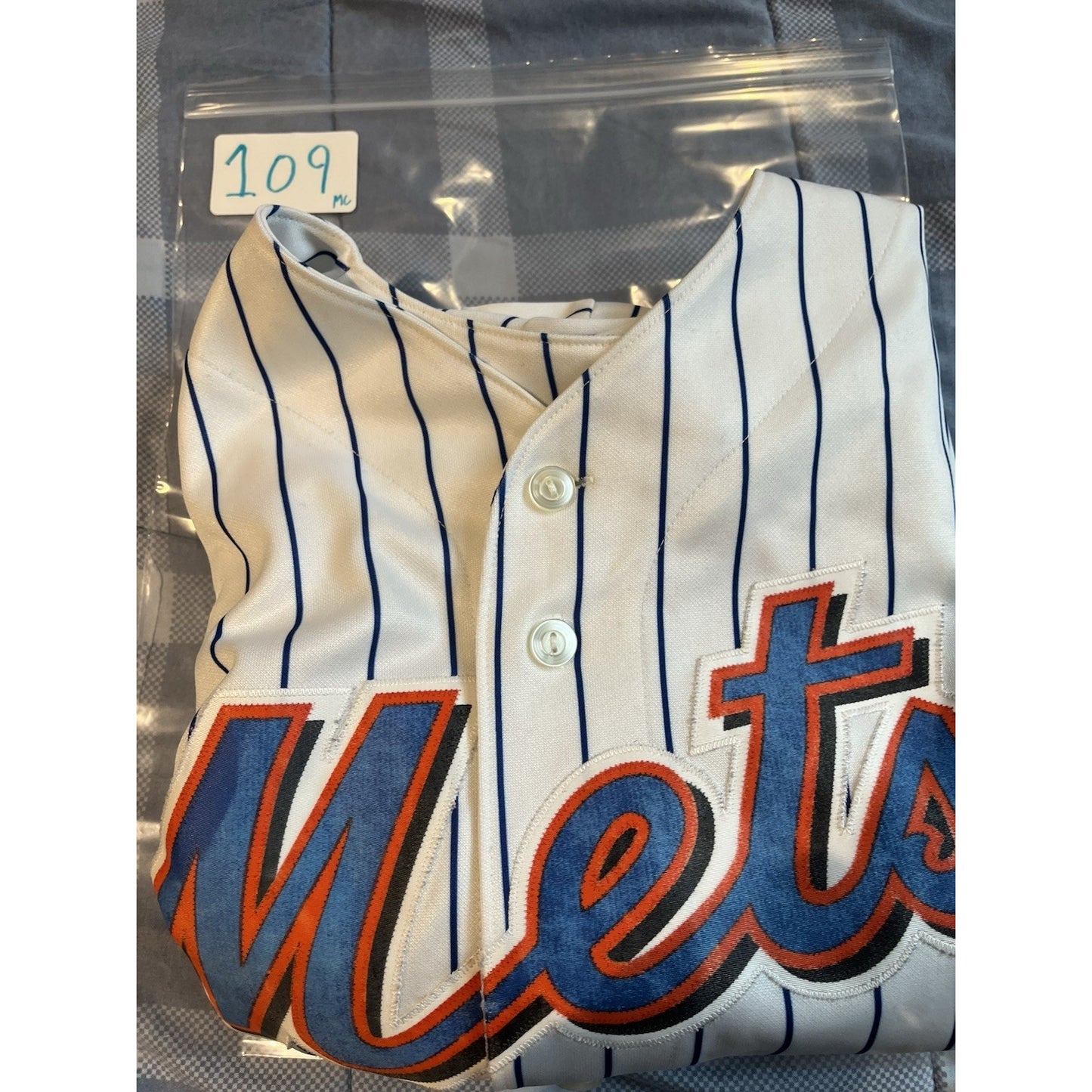Majestic Men's XL MLB New York Mets white/blue pinstripe baseball jersey