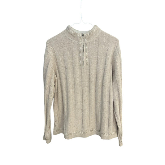 Woolrich Women's L Cream Heather 1/4 Zip Pullover Chunky wool blend Sweater