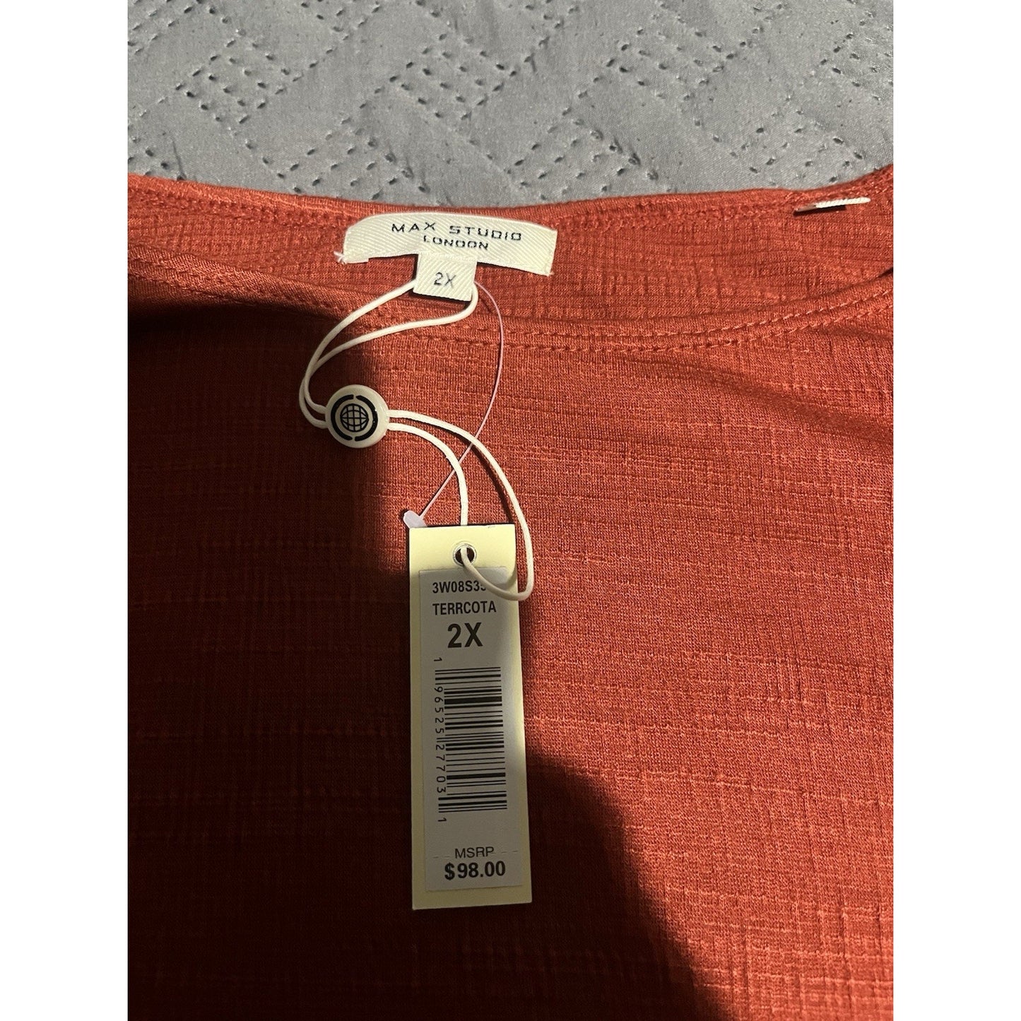 Max Studio Women's 2X ruched sleeve terracotta scoop neck blouse NWT