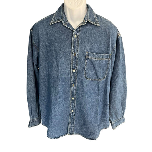 Vtg The Disney Store Men's L Winnie the Pooh embroidered button up denim shirt