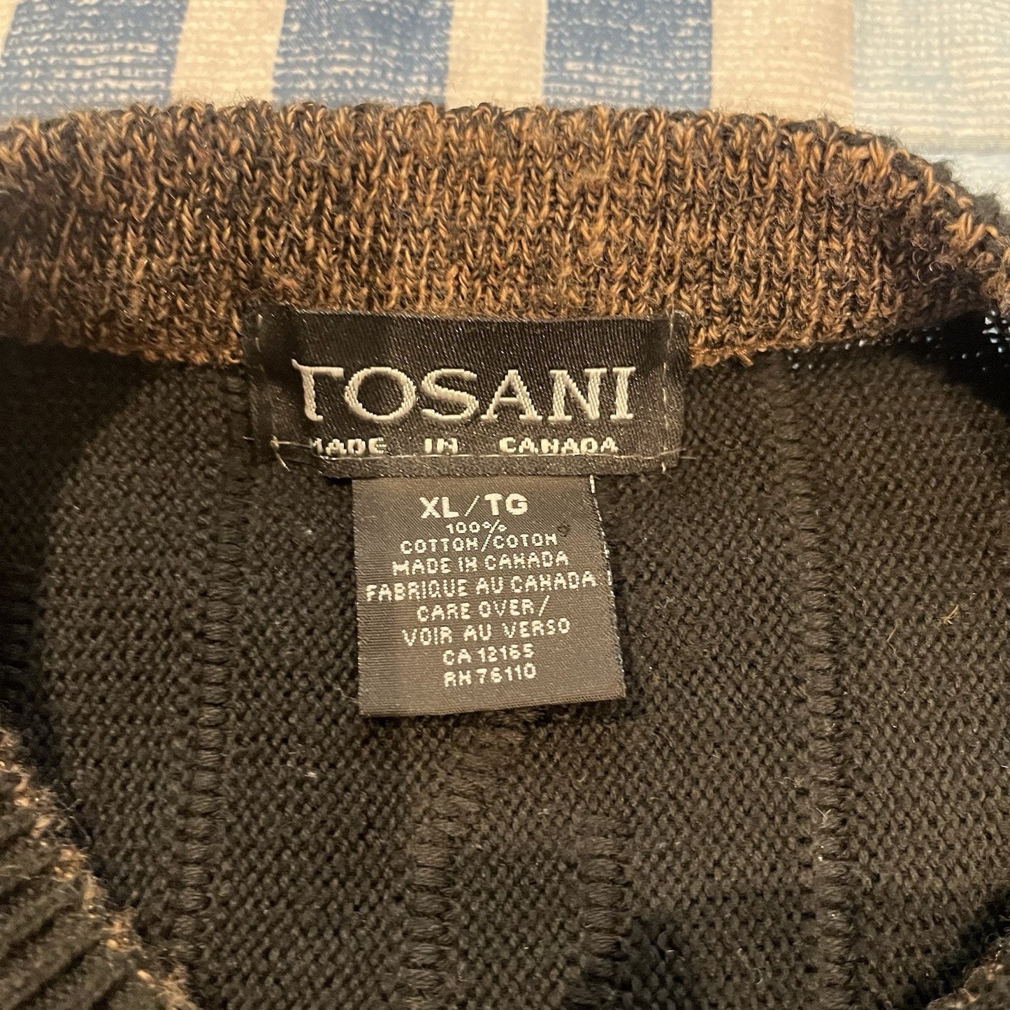 VTG Tosani Men's XL black/brown long sleeve crewneck knit sweater made in Canada