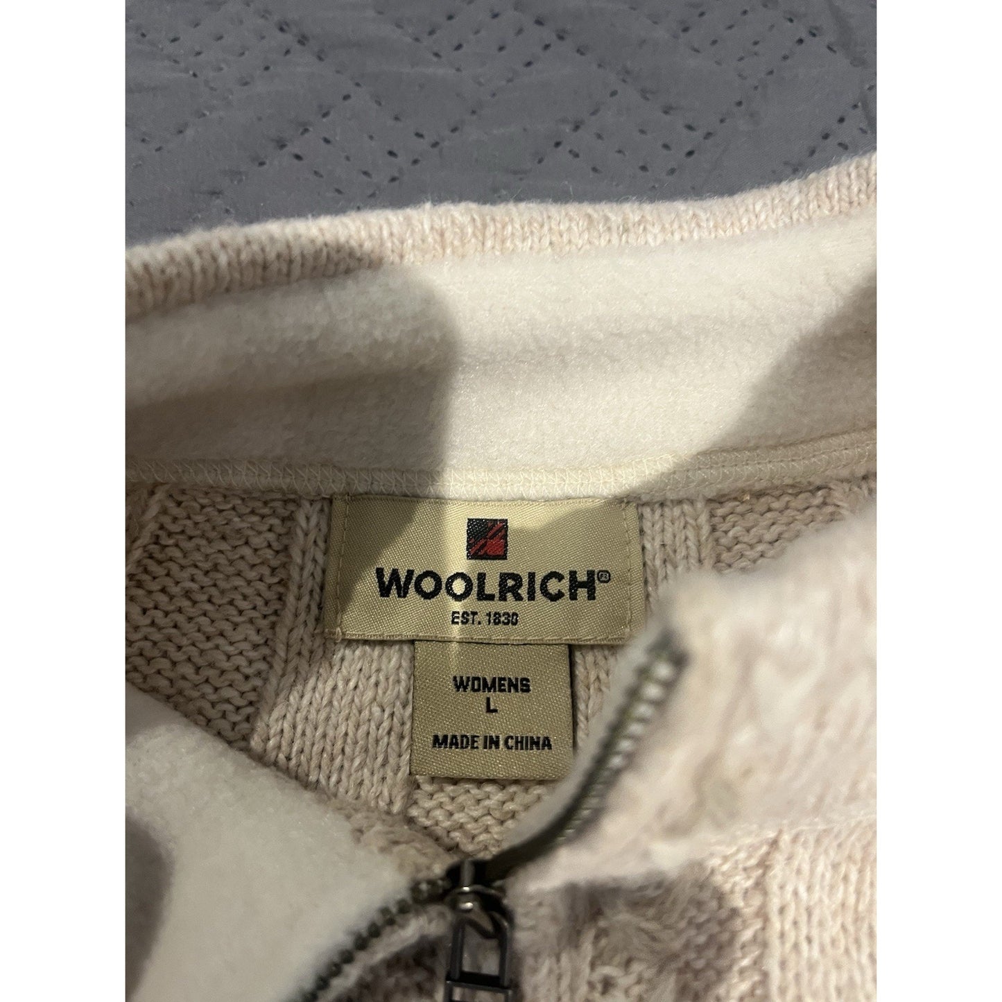 Woolrich Women's L Cream Heather 1/4 Zip Pullover Chunky wool blend Sweater
