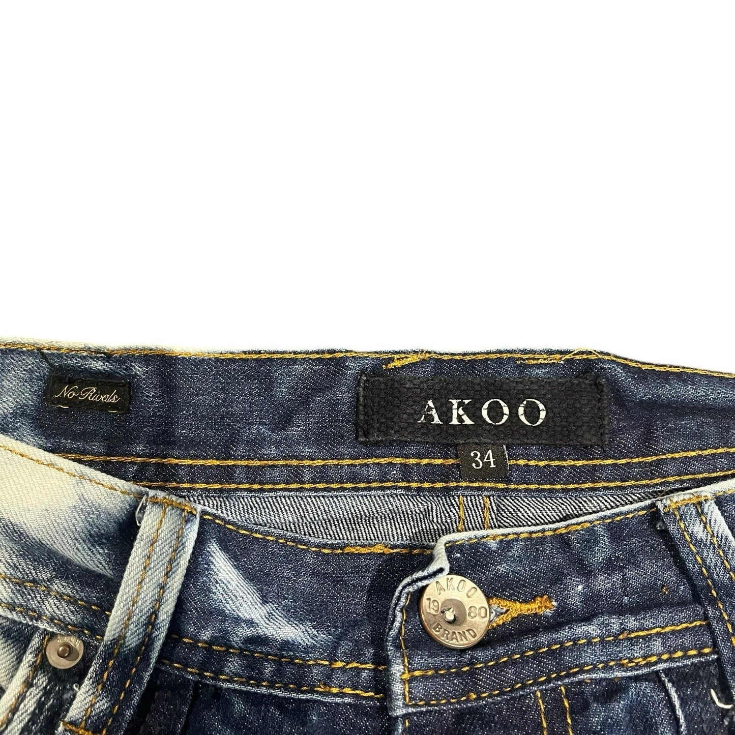 Akoo Men's 34 light blue acid wash distressed denim jeans