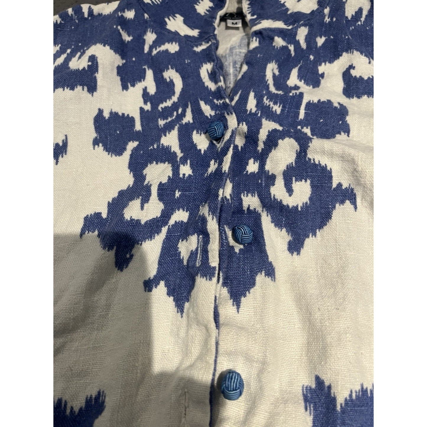 Connie Roberson Women's M ikat print linen button front jacket Made in USA