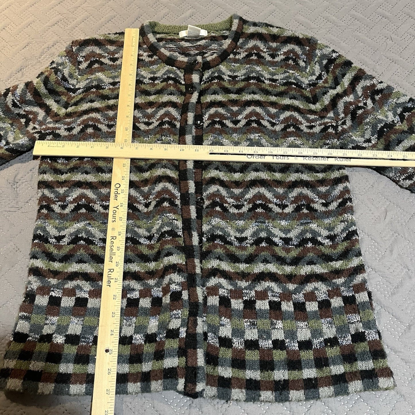 Le Moda Women's XL wool blend button up geometric button-up cardigan sweater