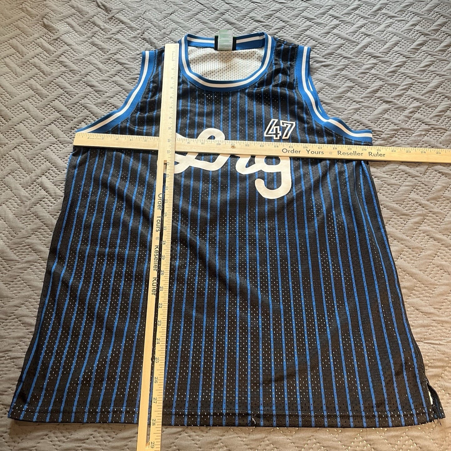 LRG Lifted research group Men's L black/blue striped logo basketball #47 jersey