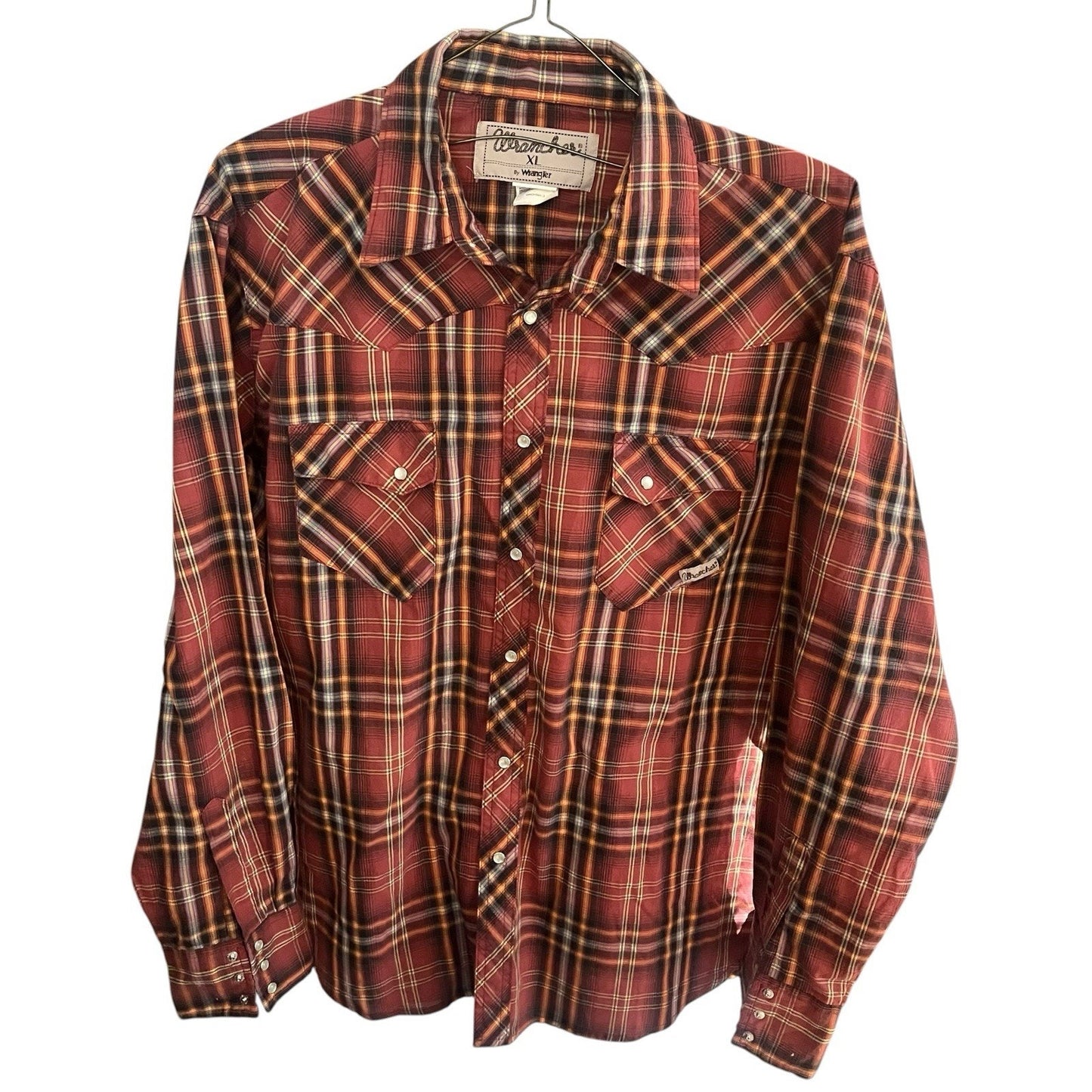 Wranger Wrancher Men's XL red plaid pearl snap button up shirt
