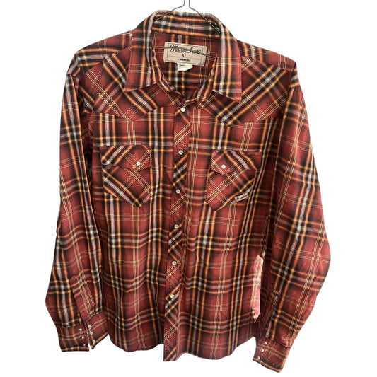 Wranger Wrancher Men's XL red plaid pearl snap button up shirt