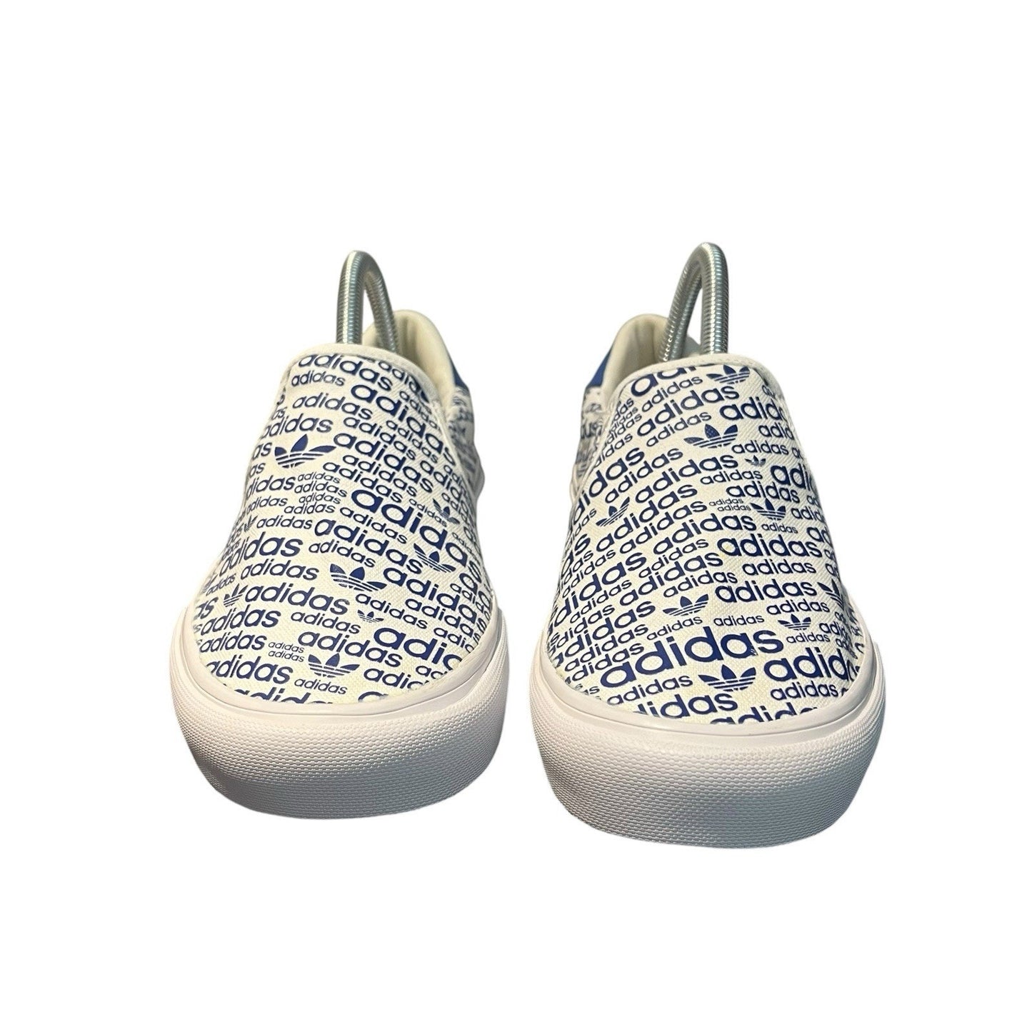 Adidas Court Rallye Allover Print White and Blue Logo Slip On Sneakers Men's 7
