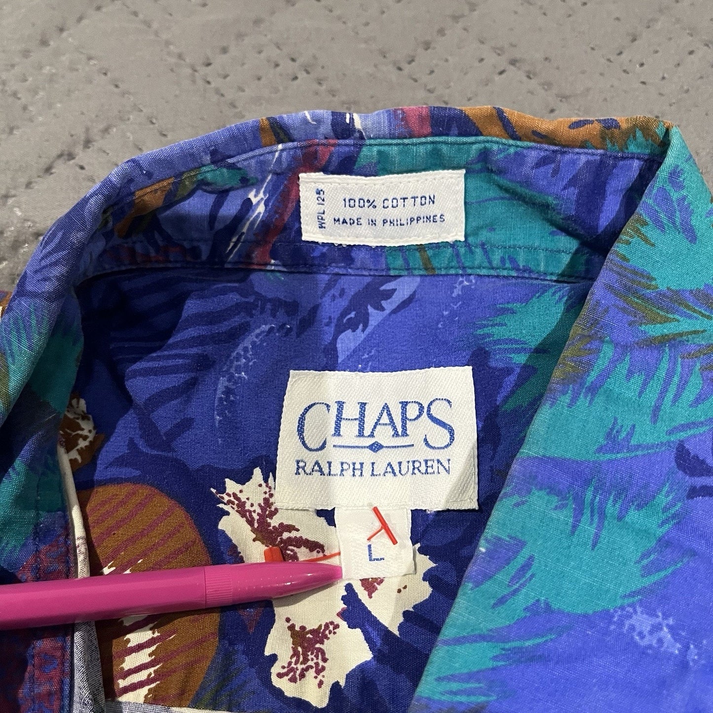 Vtg Chaps Ralph Lauren Men's L hawaiian button-down all over print shirt