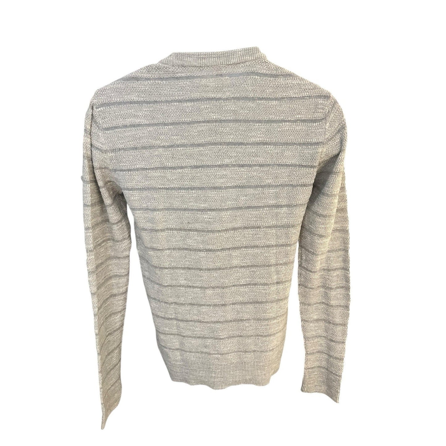 Billy Reid Men's S Textured Stripe Cotton Linen Sweater Gray Crewneck Slim Fit