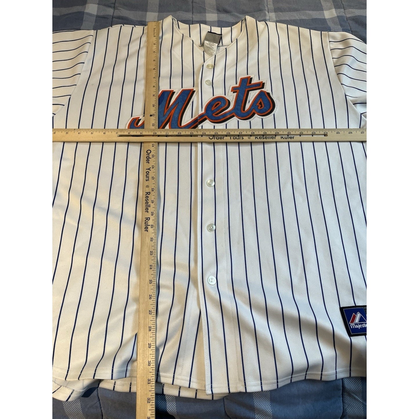 Majestic Men's XL MLB New York Mets white/blue pinstripe baseball jersey