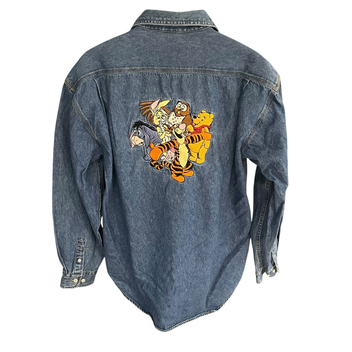Vtg The Disney Store Men's L Winnie the Pooh embroidered button up denim shirt