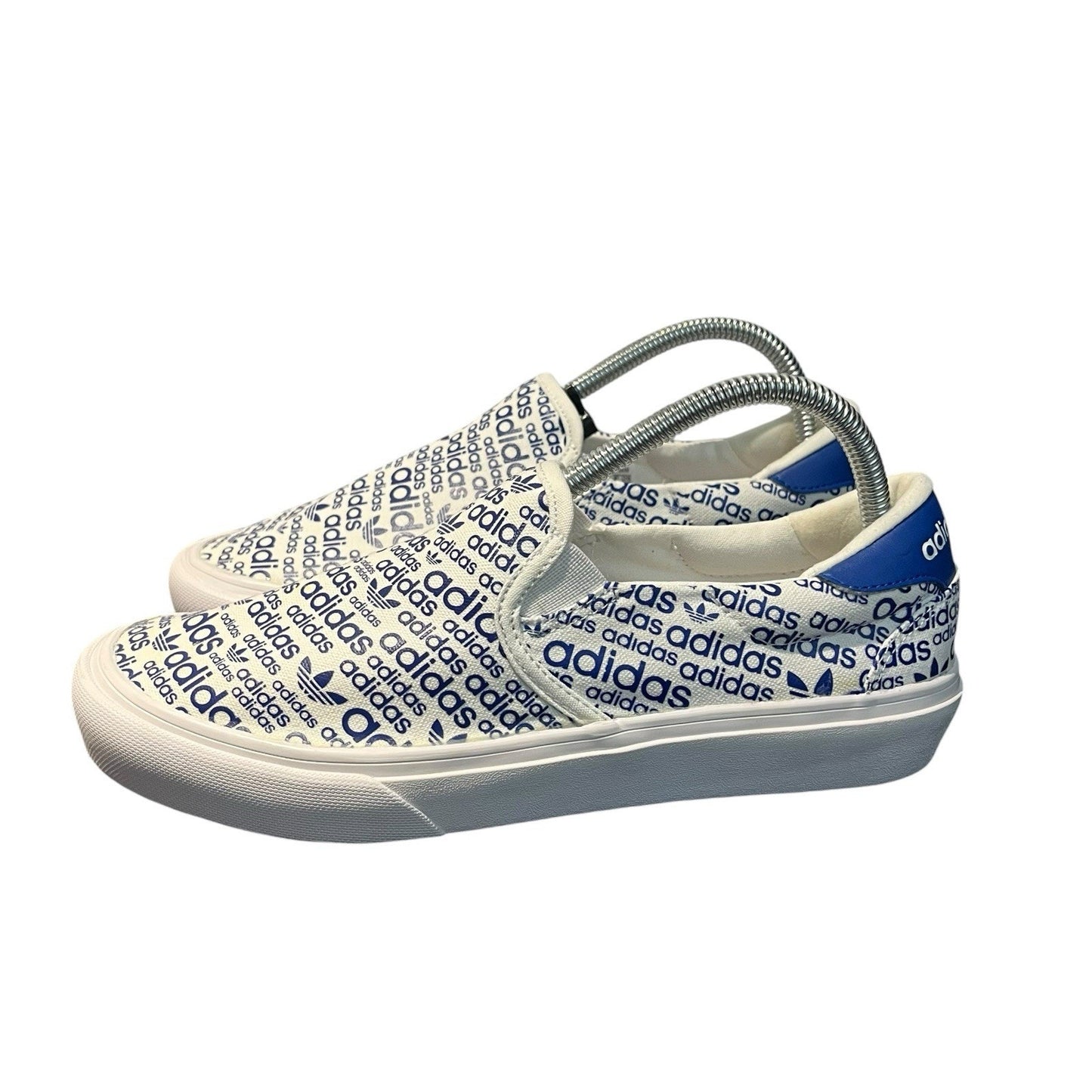Adidas Court Rallye Allover Print White and Blue Logo Slip On Sneakers Men's 7