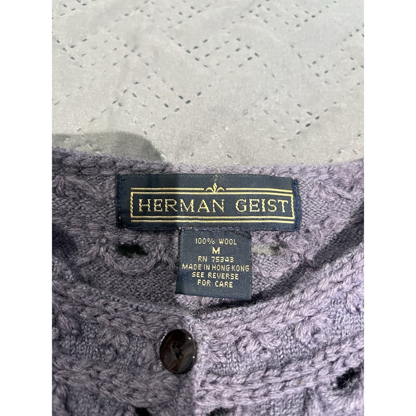 Vtg Herman Geist women's M purple 100% wool cardigan sweater