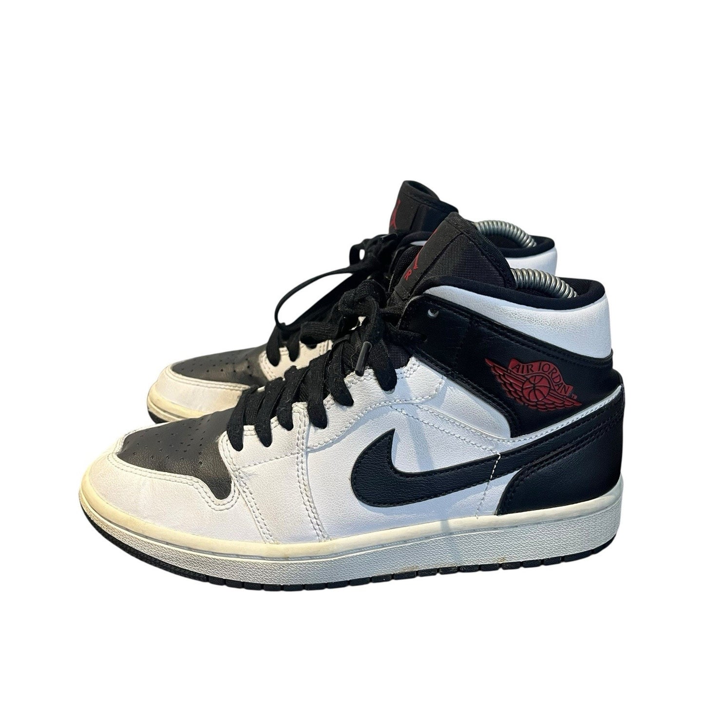 Air Jordan 1 Mid Reverse Black Toe Women's White BQ6472 Nike Red Black Gym sz 7