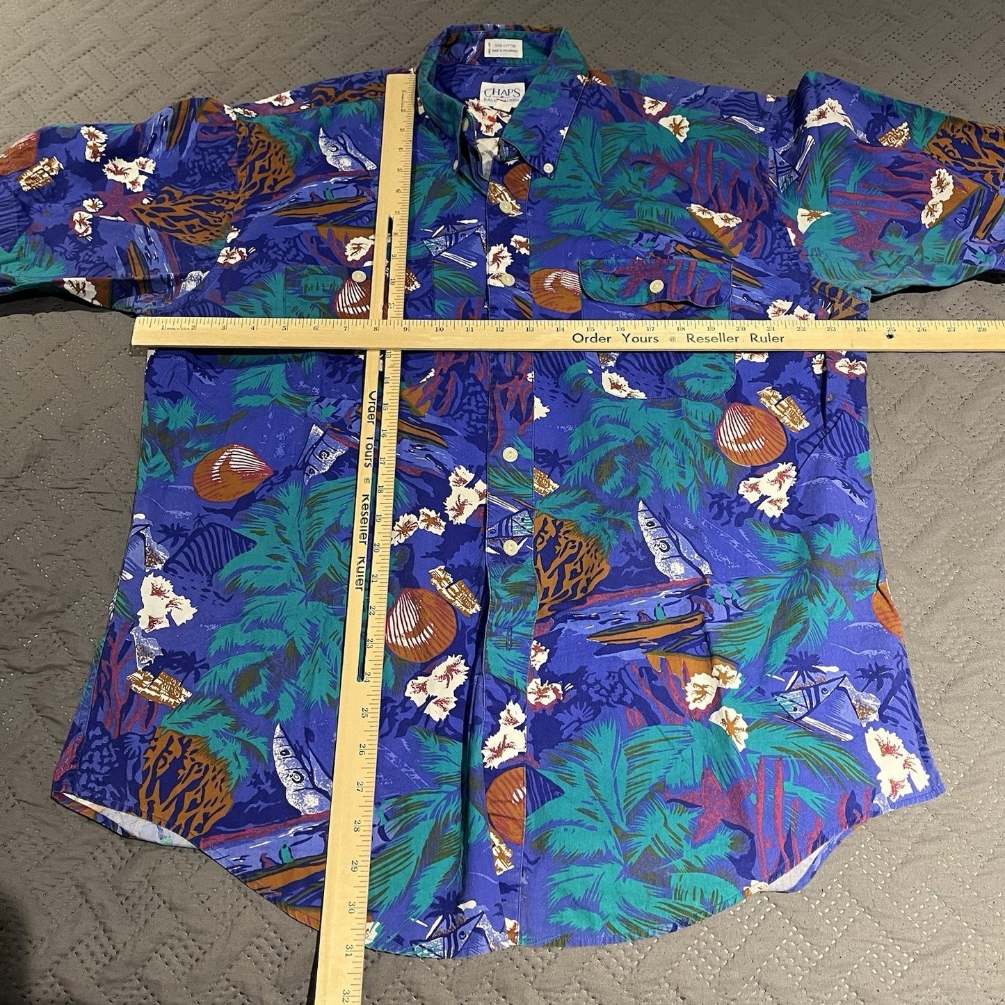 Vtg Chaps Ralph Lauren Men's L hawaiian button-down all over print shirt
