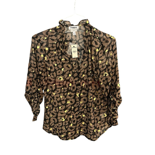 Express portofino Women's S slim sheer leapard print button up blouse NWT