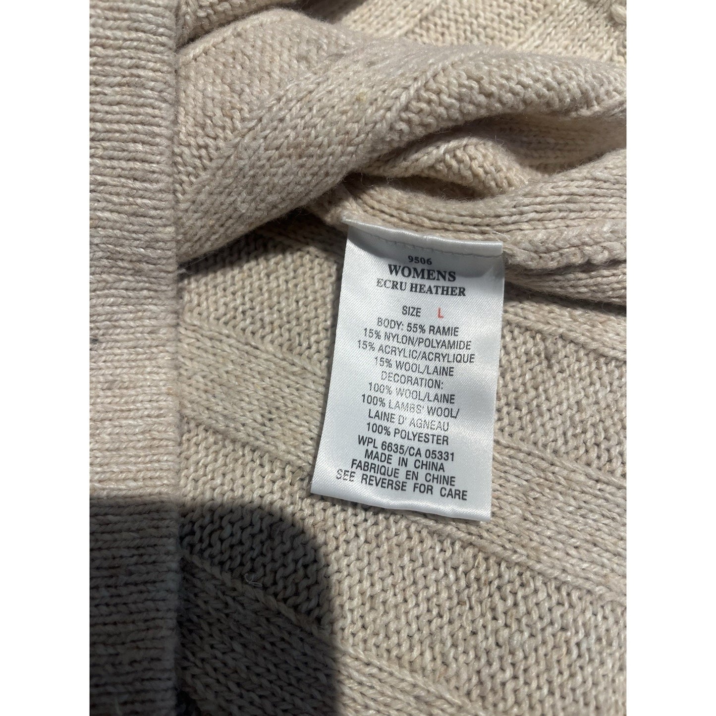 Woolrich Women's L Cream Heather 1/4 Zip Pullover Chunky wool blend Sweater
