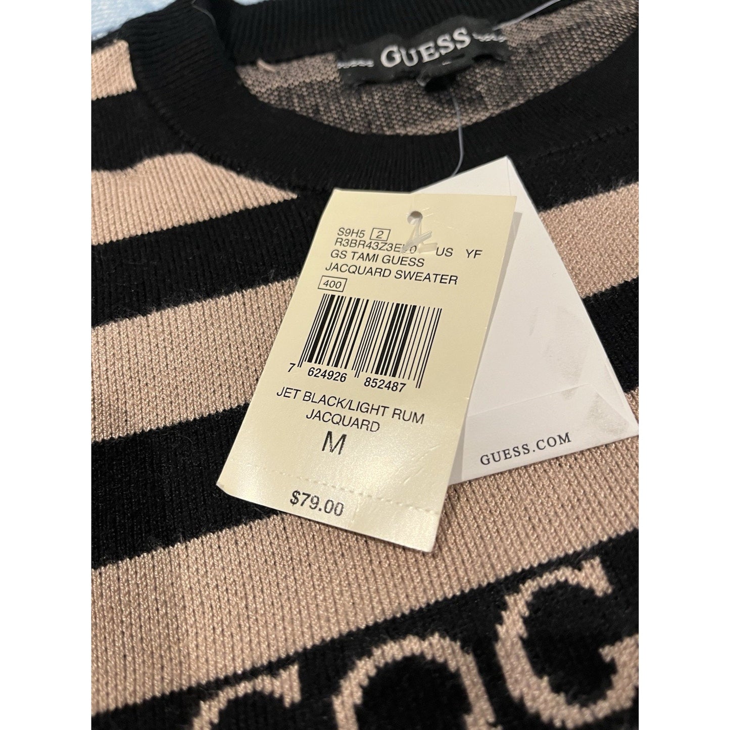 Guess Women's M black/light rum jacquard G logo long sleeve sweater NWT