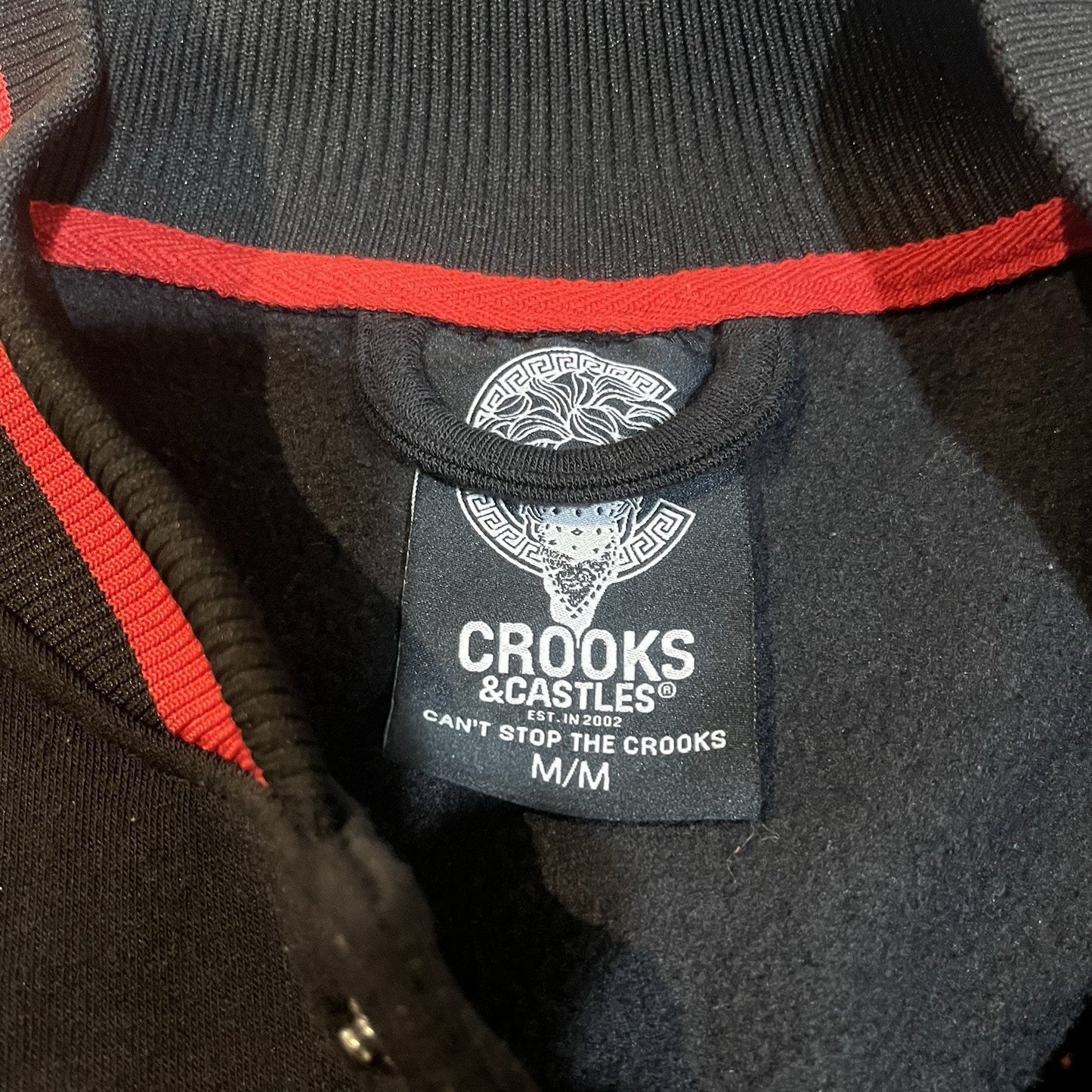 Crooks & Castles Varsity Jacket Men's L Red Black Spell Out Hip Hop Streetwear