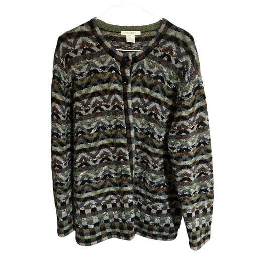 Le Moda Women's XL wool blend button up geometric button-up cardigan sweater