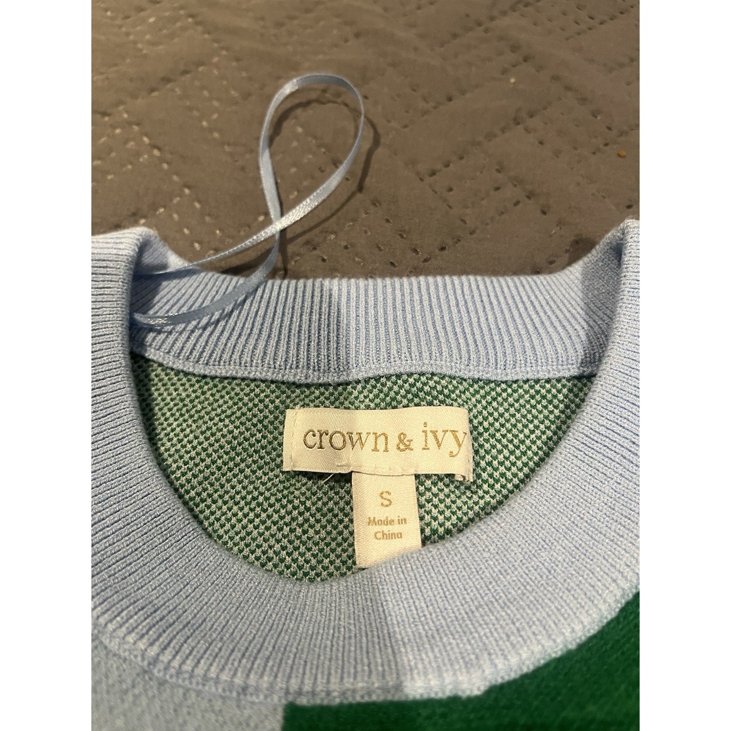 Crown & Ivy Women's S striped blue/green colorblock sweater NWT