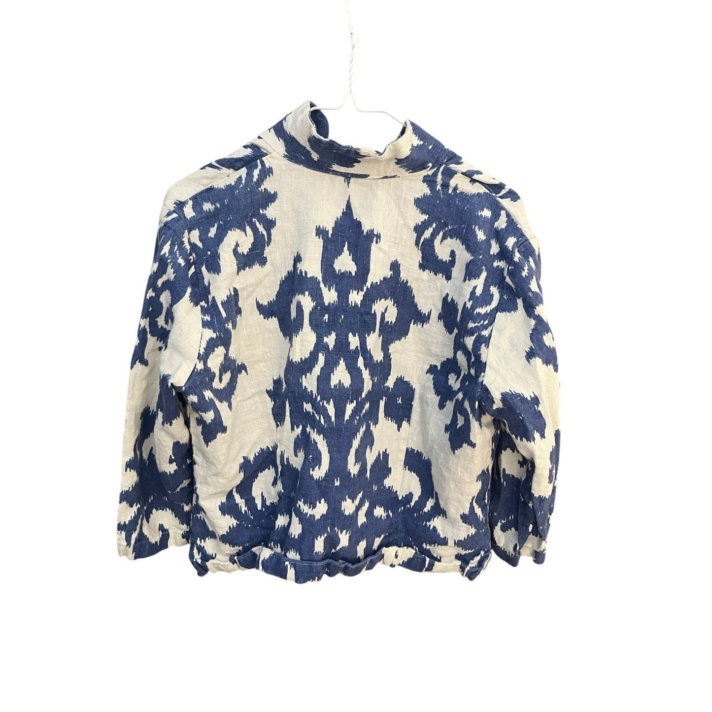 Connie Roberson Women's M ikat print linen button front jacket Made in USA