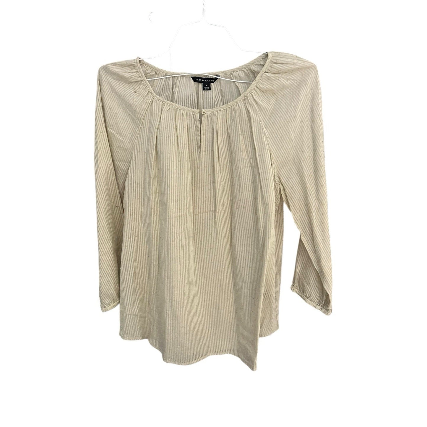 Zac & Rachel Women's L ivory all over dots bubble sleeve tunic top NWT