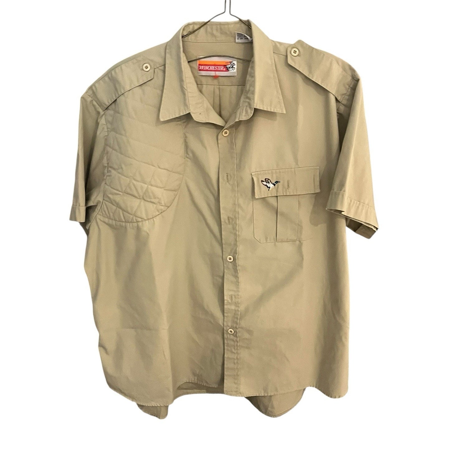 Vtg Winchester Men's XL Tan Padded Shoulder Vented Short Sleeve Button Up Shirt