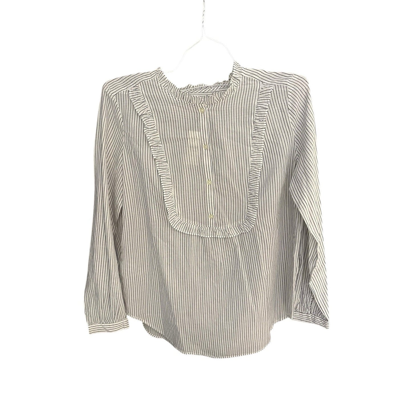 Loft Women's M pinstripe ruffle-neck shirt NWT