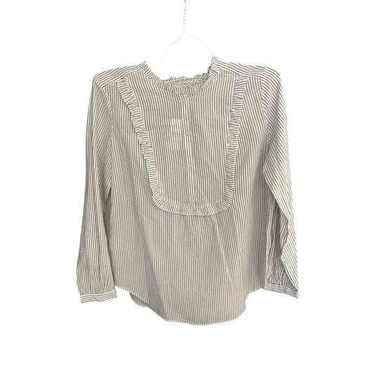 Loft Women's M pinstripe ruffle-neck shirt NWT